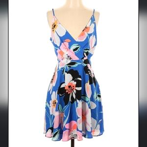 Express floral blue pink fit flare dress